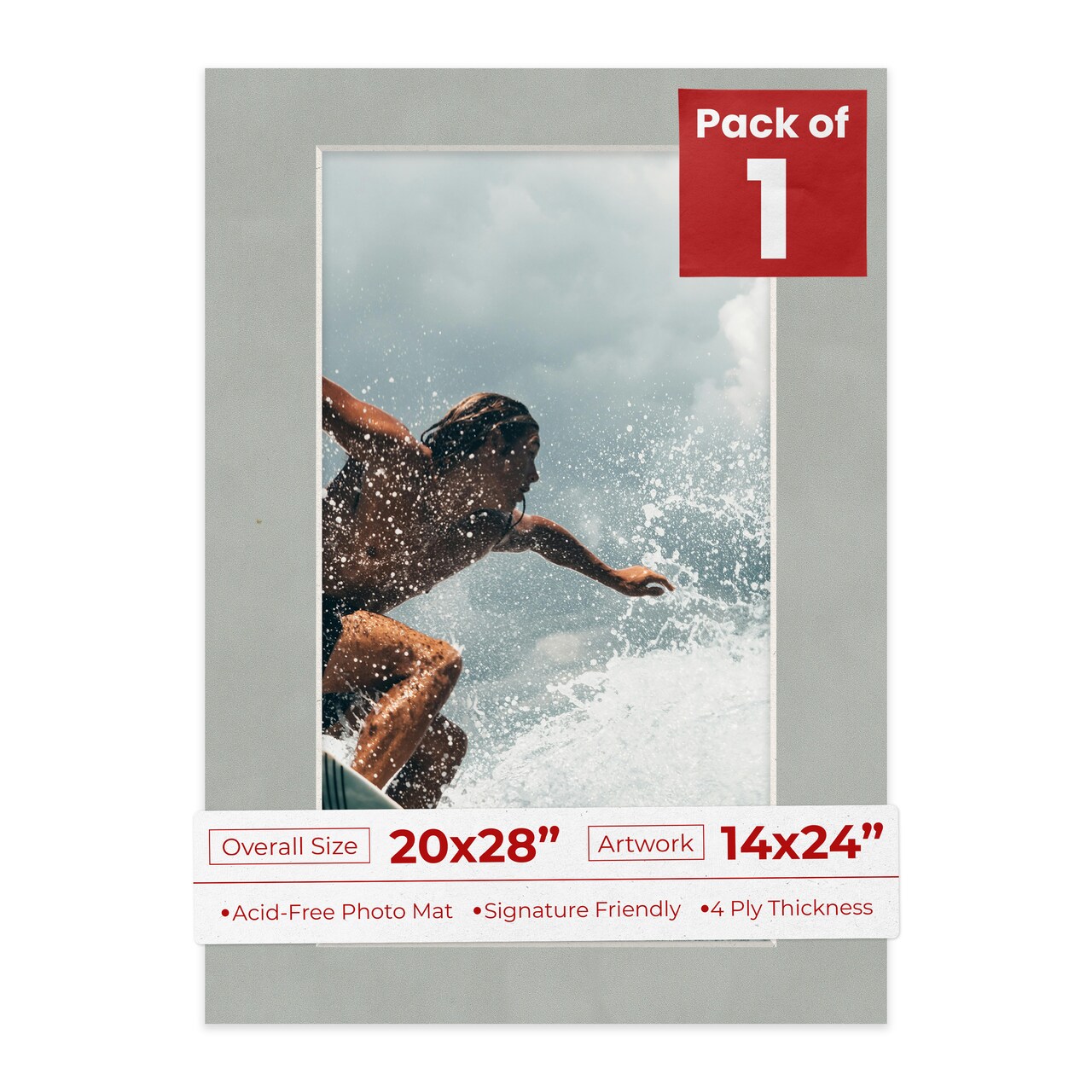 Light Grey Suede Mat Board for 20x28 Frames - Fits 14x24 Photos